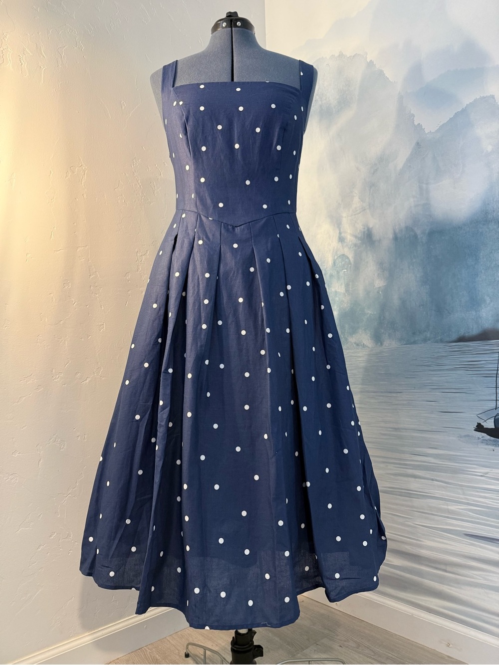 Classic Navy Polka Dot Midi Dress # 186